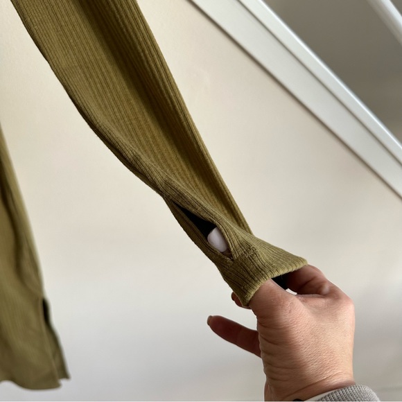 NWT Sweaty Betty Olive Green Ribbed Henley Long Sleeve Cotton Midi Dress Sz S - Picture 12 of 16